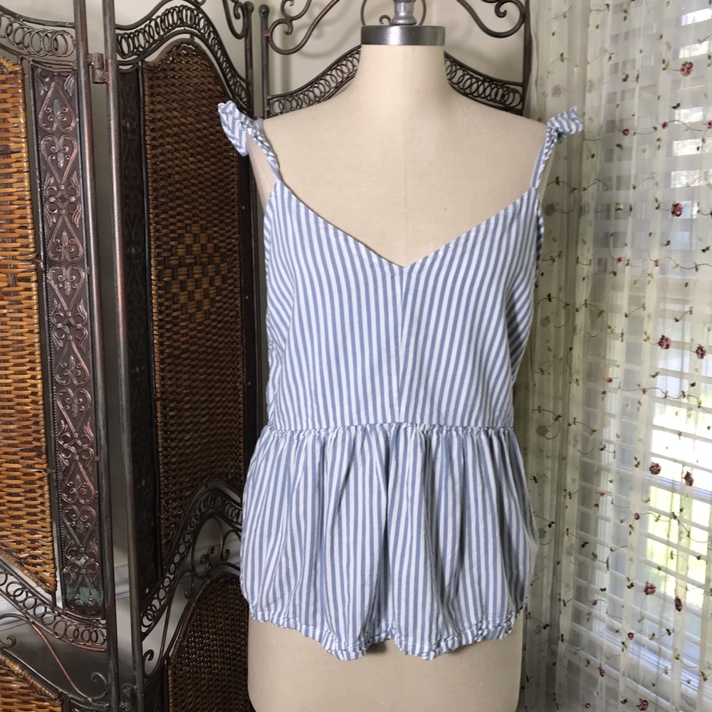 Old Navy Blue & White Striped Babydoll  Peplum Camisole